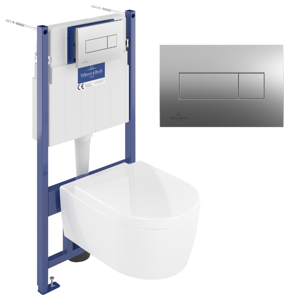 Product cut out photo of Villeroy & Boch Avento Wall Hung WC & ViConnect Pro S 1.12m Toilet Frame in Matt Chrome 92122869 5656HR01